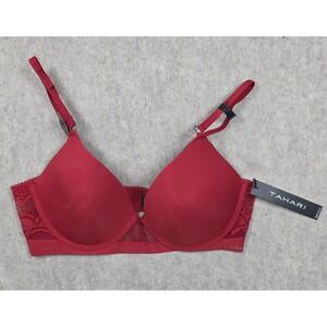 Tahari Laser Cut Smoothing Push Up Lace Trim Bra‎ Size 36C Chili Pepper